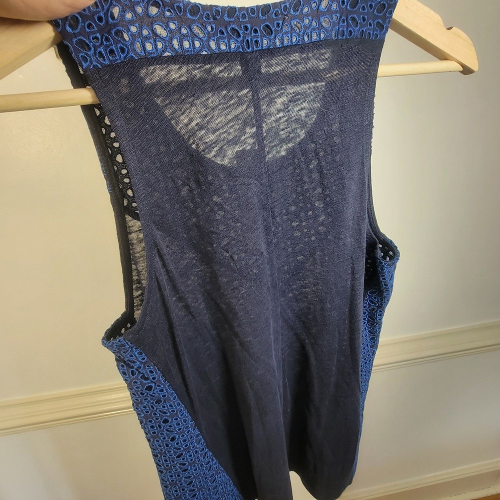 J. Crew Tank Top Blue Lightweight‎ Sleeveless Eyelet Trim Sheer Blouse Sz XS NWT - Picture 4 of 8